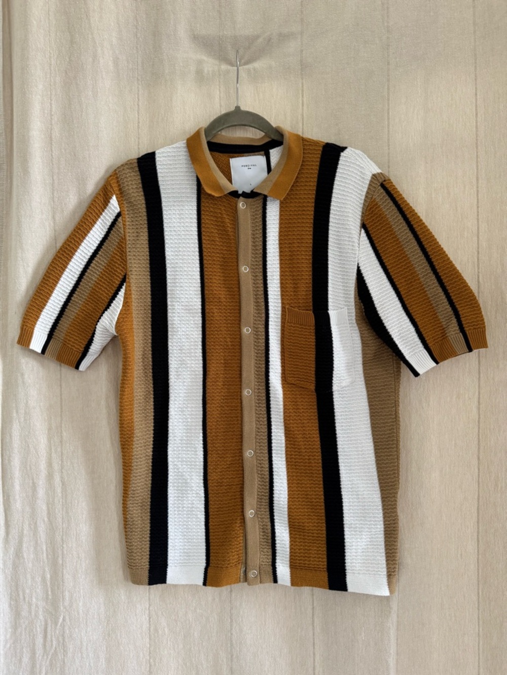 Men's Striped Short-Sleeve Polo Shirt - Tan/White/Black